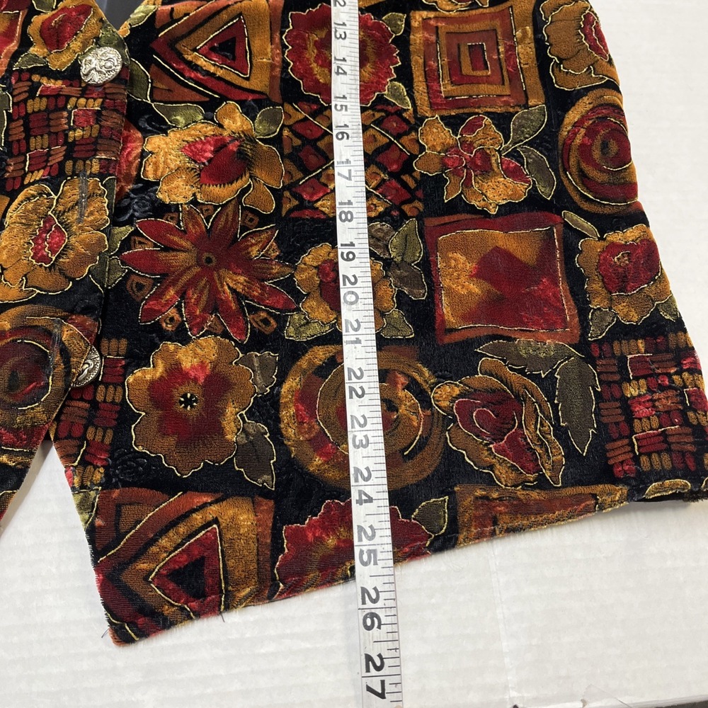 Vintage California Connection Vest Womens 20 Dark Velvet Floral Metallic Outline - Picture 6 of 8